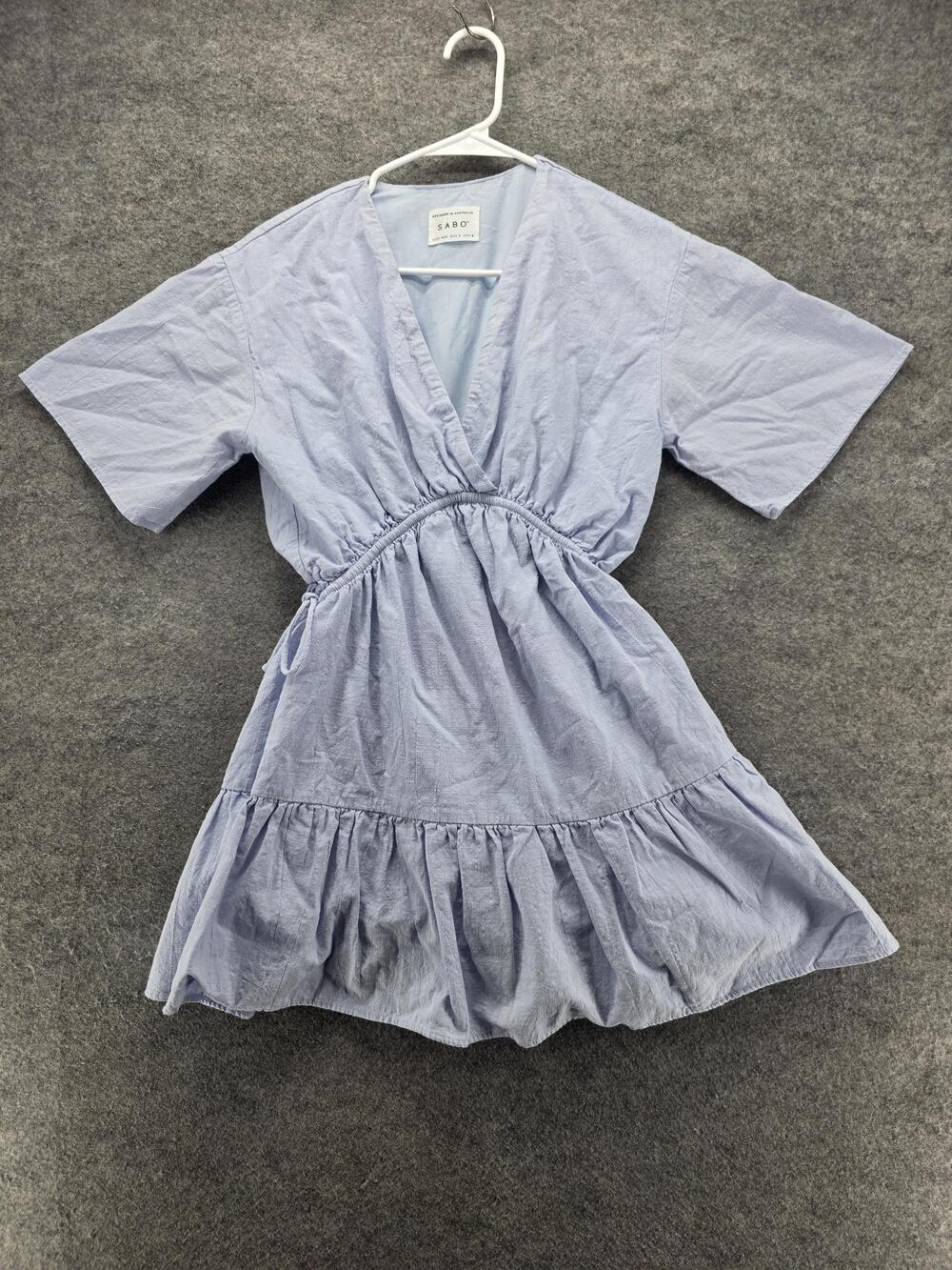 Sabo Dress Womens XXS US 0 Blue Short Sleeve Mini Tiered Ruffle 100% Cotton